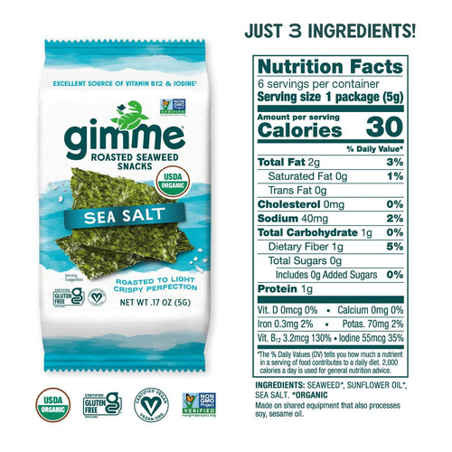Gimme Seaweed Snacks Sea Salt 6x5g