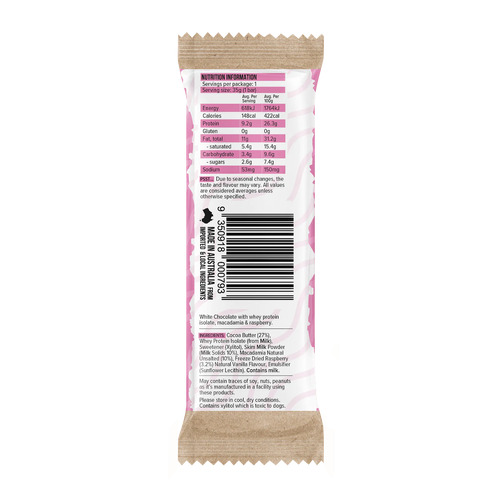 Protein White Choc, Rasp, Maca Chocolate Bar (35g)