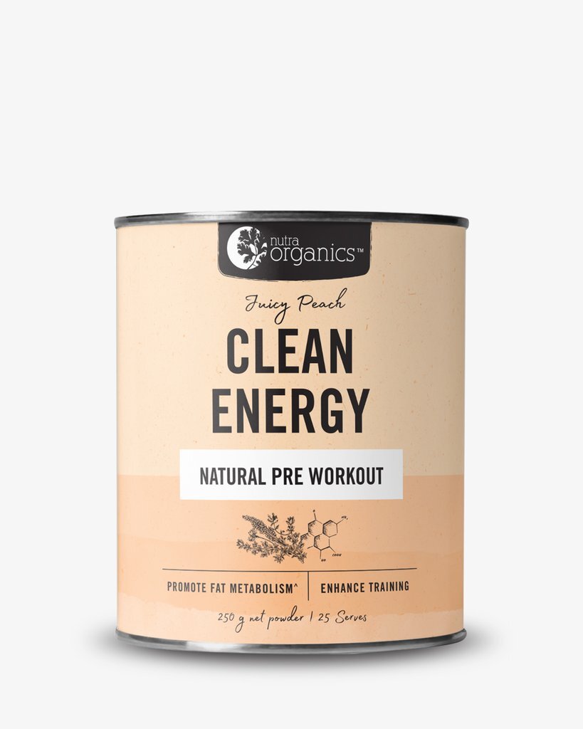 Nutra Organics Clean Energy Natural Pre Workout Juicy Peach 250g