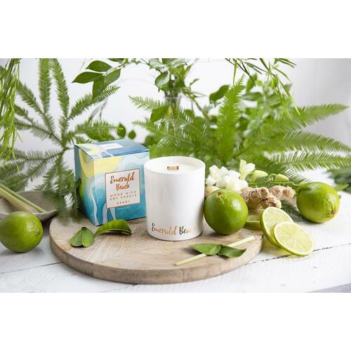Wood Wick Soy Candle 50hr+ White Lemongrass by Emerald Beach Candles