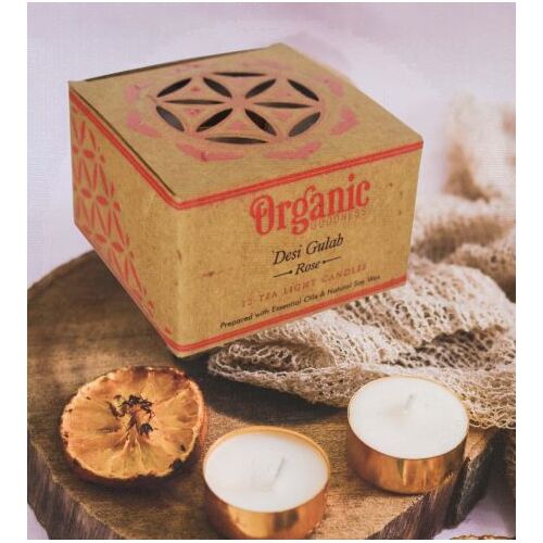 Organic Goodness Desli Gulab Rose tea light candles 12 pack