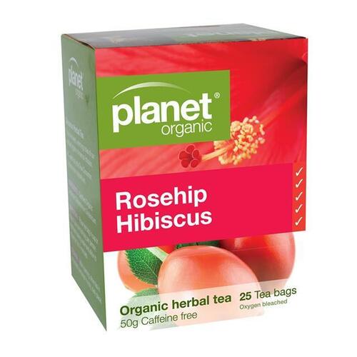 Rosehip Hibiscus Tea x25 Tea Bags by Planet Organic