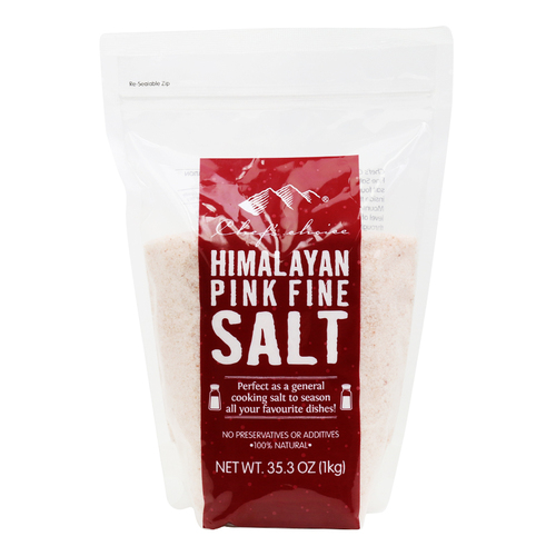 Pink Rock Salt Standing Pouch Fine 1kg by Chef's Choice
