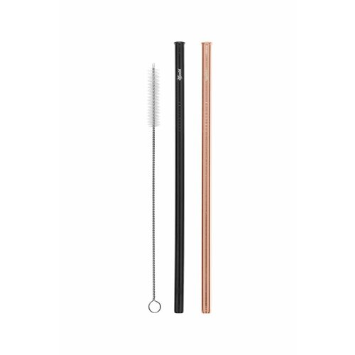 Drinking Straws 2 Pack Straight w Brush Gold/Black