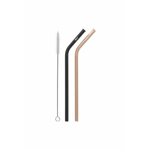 Drinking Straws 2 Pack Bent w Brush Gold/Black