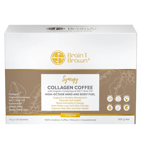 Collagen Coffee (Synergy) with Organic Cordyceps & MCT C8 & C10 300g (20 x 15g Sachets)