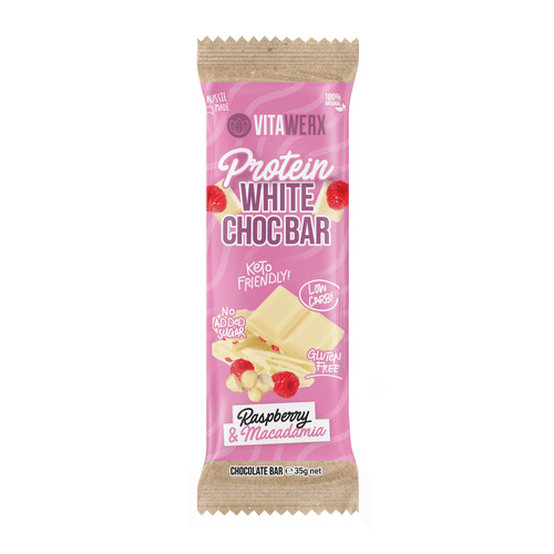 Protein White Choc, Rasp, Maca Chocolate Bar (35g)